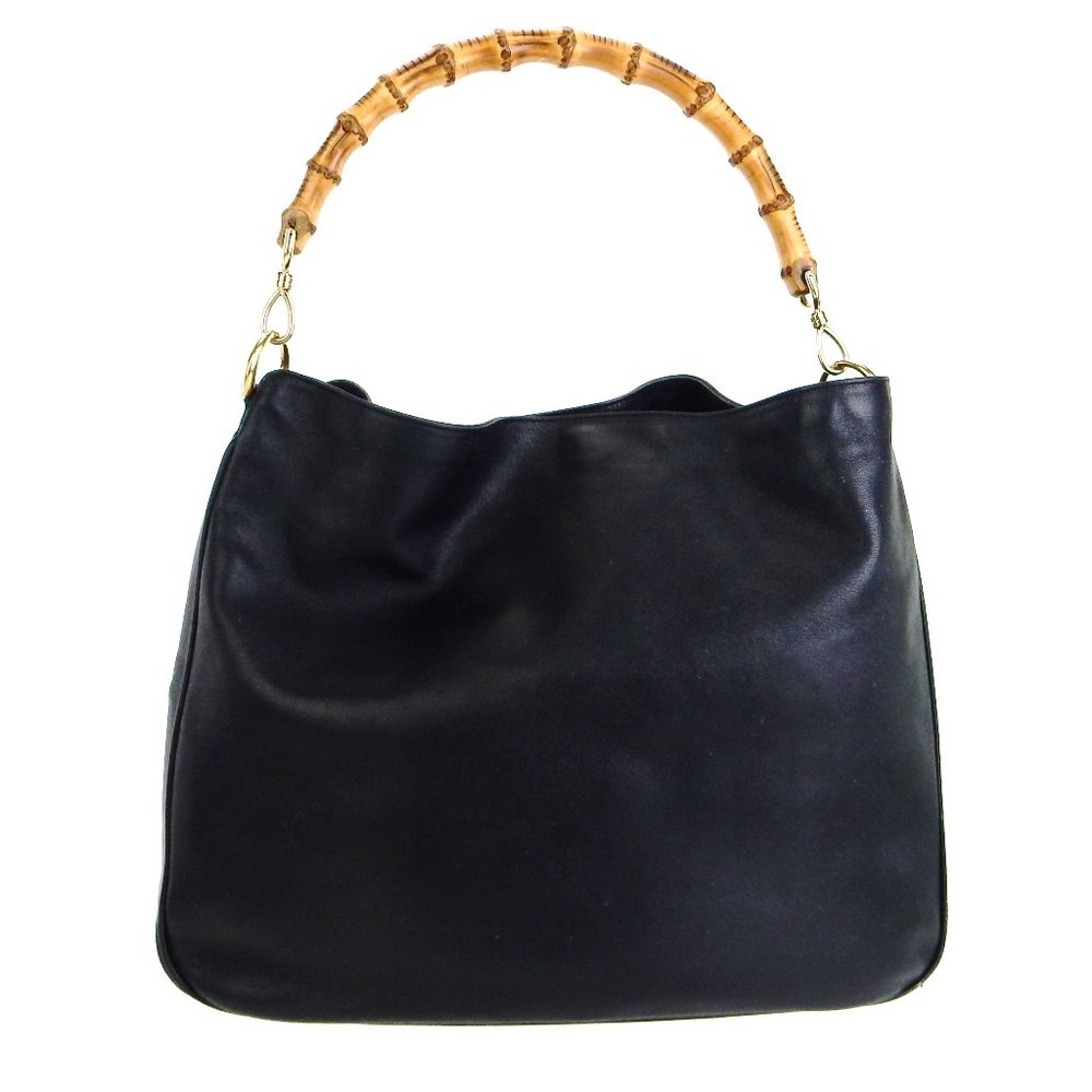 Vintage GUCCI Lambsksin Leather Bamboo Top Handle Two-way Black Shoulder Bag